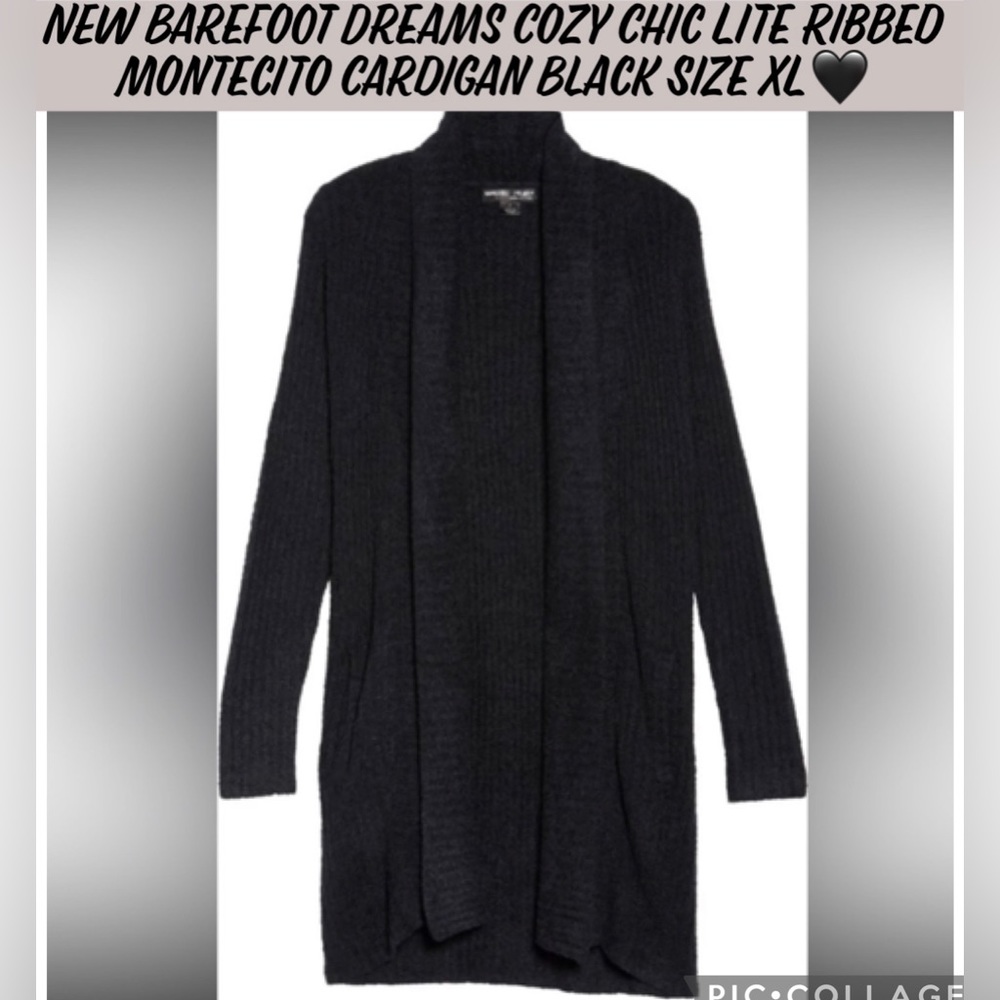 🎉HP🎉New! Barefoot Dreams Cozy Chic Lite Ribbed Montecito Cardigan Black Size XL
